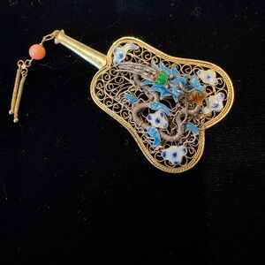 Elegant Chinese Export Sterling Silver Filigree Guitar Pendant Marked S925